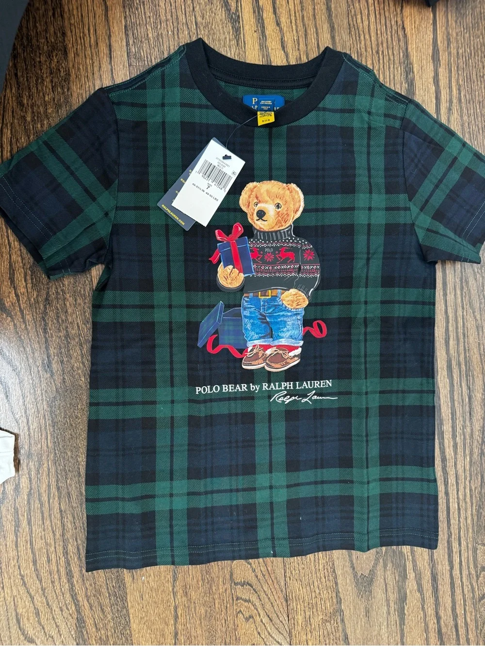 Ralph Lauren Kids Polo Bear Plaid T‑Shirt - Green/Black